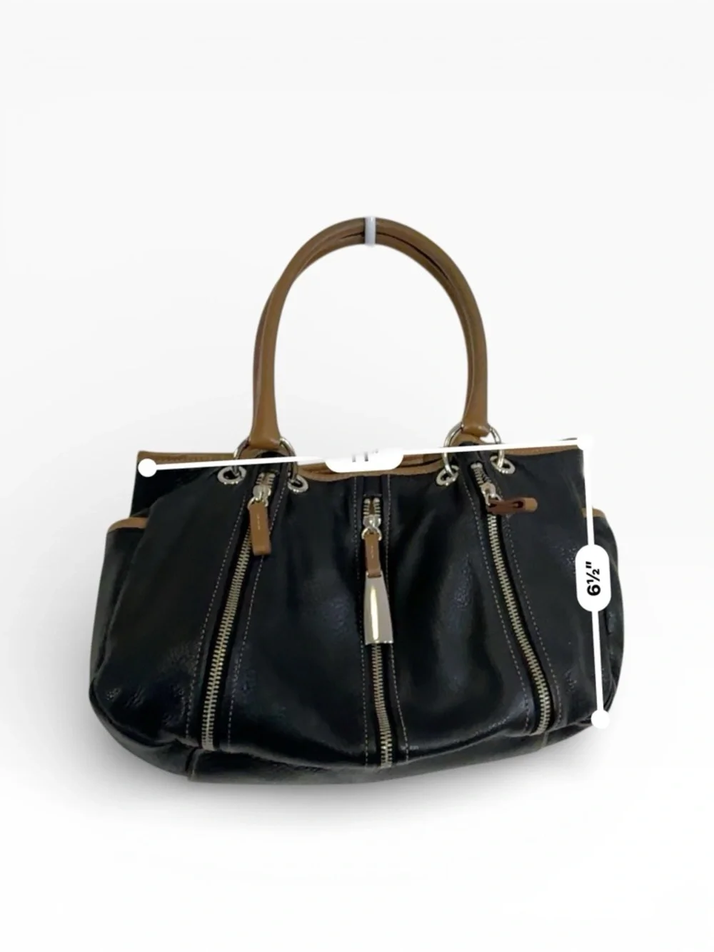 Dark brown with lighter brown trimmed Leather Satchel Handbag for Women